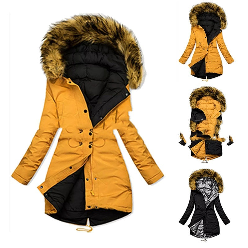 Women's Hooded Fur Collar Cotton-padded Coat Warm Winter Thick Coat