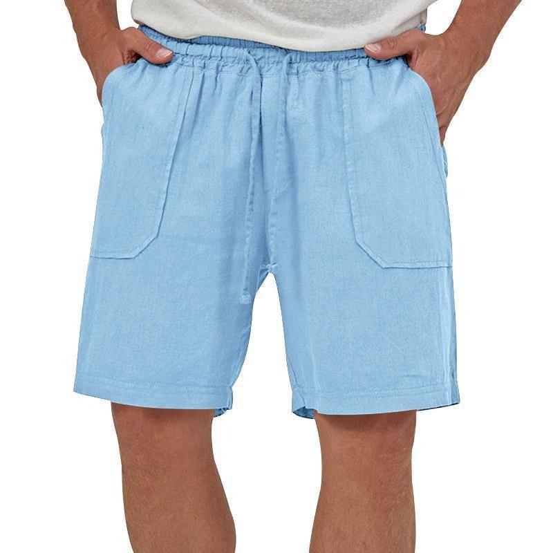 Men's Summer Solid Color Cotton And Linen Casual Shorts