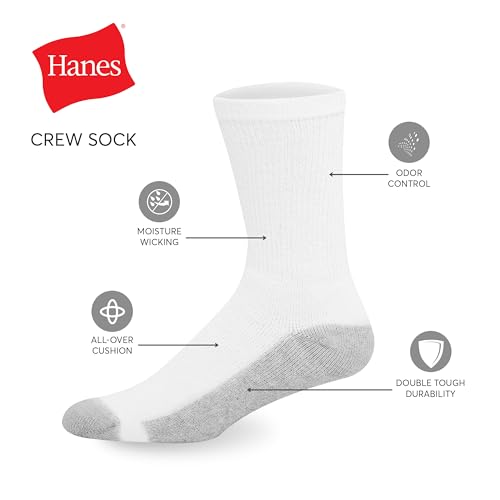 Hanes Men's Double Tough Crew Socks, 12-Pair Pack