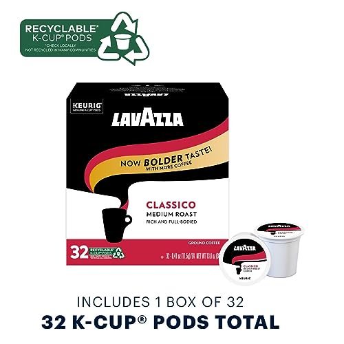 Lavazza Classico Single-Serve Coffee K-Cup® Pods for Keurig® Brewer, Caps Classico, 32 Count, Full-bodied medium roast with rich flavor and notes of dried fruit, Value Pack