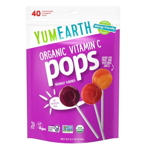 YumEarth Organic Pops Variety Pack, 50 Fruit Flavored Favorites Lollipops, Allergy Friendly, Gluten Free, Non-GMO, Vegan, No Artificial Flavors or Dyes