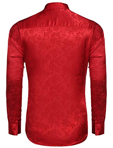 COOFANDY Men's Silk Satin Dress Shirts Jacquard Long Sleeve Floral Button Up Shirts Party Prom Wedding Shirt