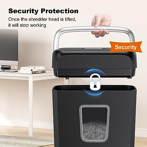 Bonsaii Paper Shredder for Home Use,6-Sheet Crosscut Paper and Credit Card Shredder for Home Office with Handle for Document,Mail,Staple,Clip-3.4 Gal Wastebasket(C237-B)