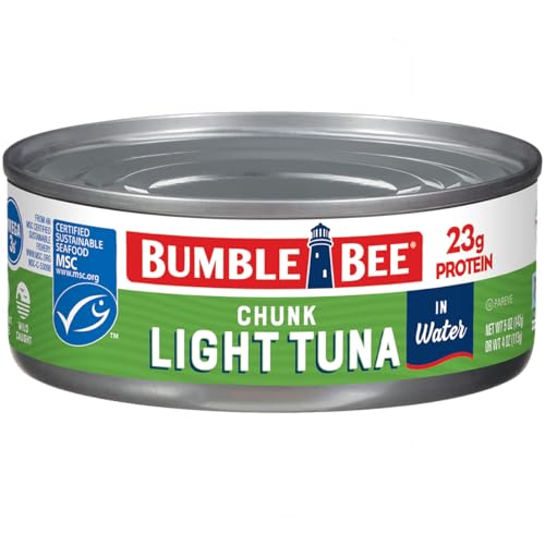 Bumble Bee Chunk Light Tuna In Water, 5 oz Cans (Pack of 24) - Wild Caught - 22g Protein Per Serving - Non-GMO Project Verified, Gluten Free, Kosher - Great For Tuna Salad & Recipes