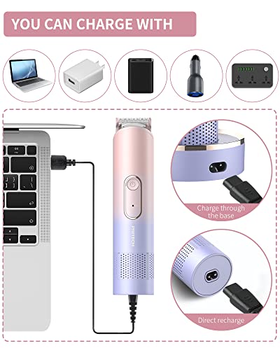 PRITECH Hair Trimmer for Women, Waterproof Bikini Trimmer for Women for Wet & Dry Use, Rechargeable Pubic Hair Trimmer Women, Women Electric Razor&Shaver with Standing Recharge Dock, Aurora Gray