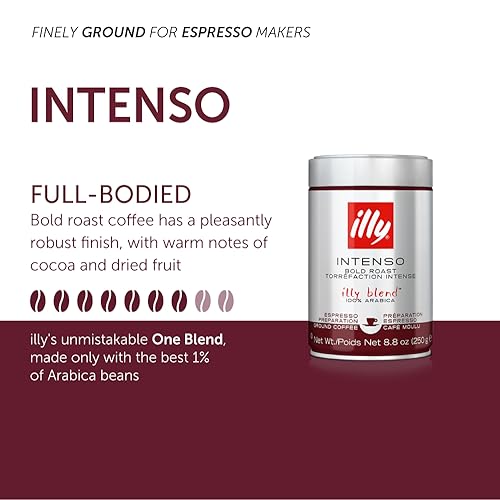 illy Ground Coffee Espresso - 100% Arabica Coffee Ground – Classico Medium Roast - Notes of Caramel, Orange Blossom & Jasmine - Rich Aromatic Profile - Precise Roast - No Preservatives – 8.8 Ounce