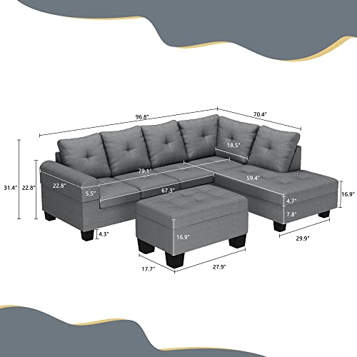 Lamerge Sectional Sofa Couch Set w/Ottoman &Chaise, Upholstered L Shape Modular Sofa Couch with 6 Seats, Living Room Furniture Sofa Sets, Button Tufted Comfy Sectional Couch for Living Room, Home