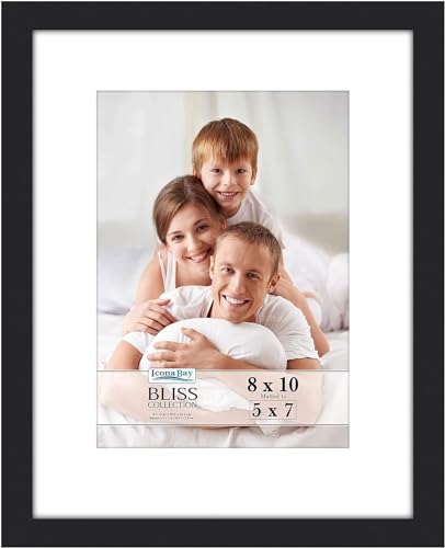 Icona Bay 5x7 Black Picture Frame, Modern Style Wood Composite Frame, Table Top or Wall Mount, Bliss Collection