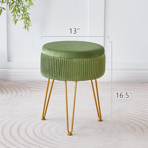 Cpintltr Velvet Foot Rest Stool Multipurpose Dressing Stools Upholstered Round Storage Ottoman Modern Soft Vanity Chair with Memory Foam Seat Pink