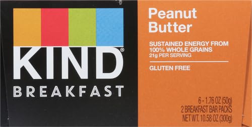 KIND Breakfast, Healthy Snack Bar, Peanut Butter, Gluten Free Breakfast Bars, 100% Whole Grains, 1.76 OZ Packs (6 Count)