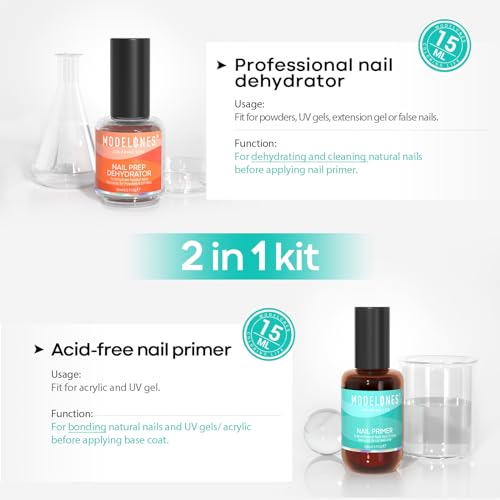 modelones Nail Dehydrator and Primer, Acid Free Natural Nail Prep Dehydrate & Bond Primer Kit, Acrylic Nail Supplies Primer Nail Tech Must Haves Set