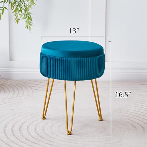 Cpintltr Velvet Foot Rest Stool Multipurpose Dressing Stools Upholstered Round Storage Ottoman Modern Soft Vanity Chair with Memory Foam Seat Pink