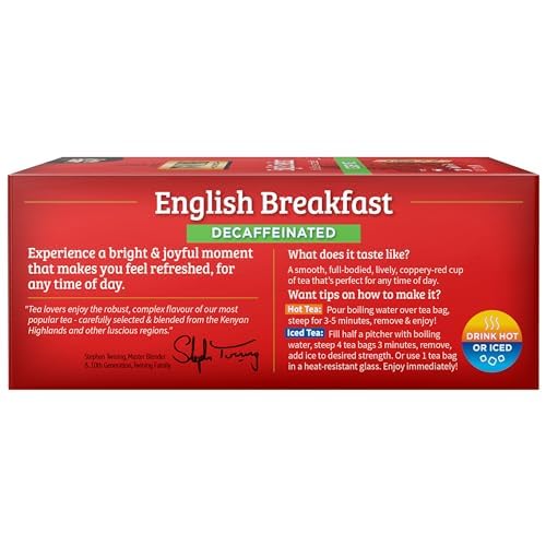 Twinings Decaffeinated English Breakfast Individually Wrapped Black Tea Bags, 20 Count Pack of 6, Flavourful & Robust