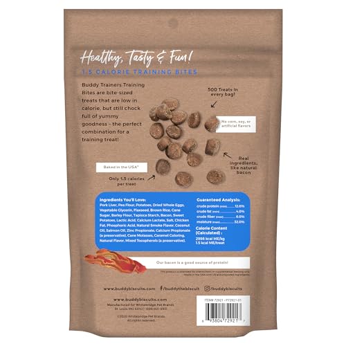 Buddy Biscuits Trainers 10 oz. Pouch of Training Bites Soft & Chewy Dog Treats Made with Bacon Flavor