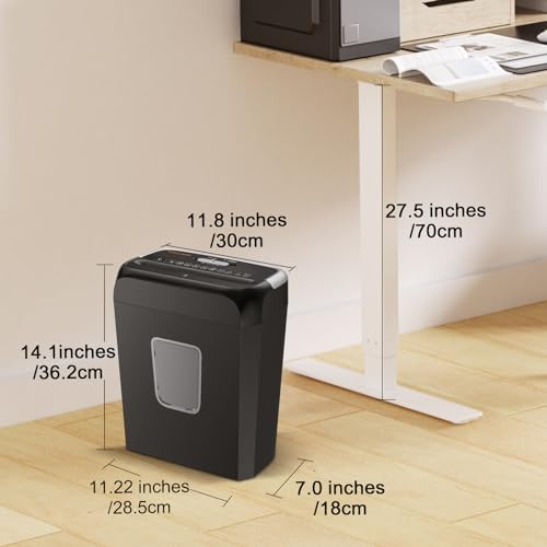 Bonsaii Paper Shredder for Home Use,6-Sheet Crosscut Paper and Credit Card Shredder for Home Office with Handle for Document,Mail,Staple,Clip-3.4 Gal Wastebasket(C237-B)