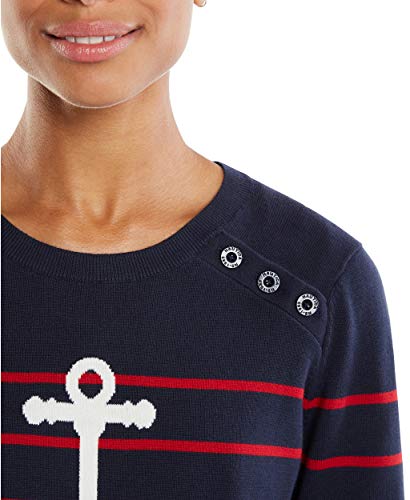 Nautica Women's Voyage Long Sleeve 100% Cotton Striped Crewneck Sweater