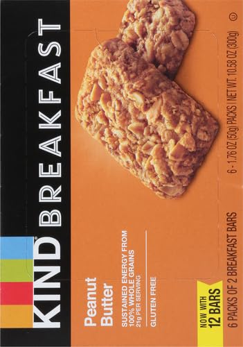 KIND Breakfast, Healthy Snack Bar, Peanut Butter, Gluten Free Breakfast Bars, 100% Whole Grains, 1.76 OZ Packs (6 Count)