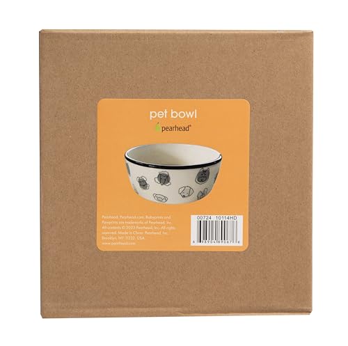 Pearhead Woof Pet Bowl, Dog Water and Food Dish, Pet Owner Dog Accessory, Ceramic, White, Microwave and Dishwasher Safe, Holds 3 Cups, 24 oz