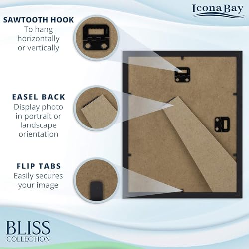 Icona Bay 5x7 Black Picture Frame, Modern Style Wood Composite Frame, Table Top or Wall Mount, Bliss Collection