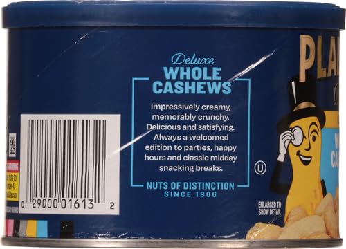 PLANTERS Deluxe Lightly Salted Whole Cashews, Party Snacks, Plant-Based Protein, Quick Snack for Adults, After School Snack, Roasted Cashew, Flavored with Sea Salt, Kosher, 1lb 2.25oz Canister