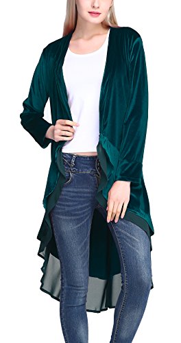 Urban CoCo Women's Long Sleeve Velvet Cardigan Coat with Asymmetric Chiffon Hem