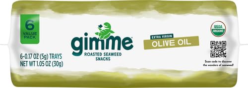 gimMe - Sea Salt Organic Roasted Seaweed Sheets Keto, Vegan, Gluten Free Great Source of Iodine & Omega 3’s Healthy On-The-Go Snack for Kids Adults 6 Count( Pack 1)