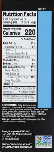 KIND Breakfast, Healthy Snack Bar, Peanut Butter, Gluten Free Breakfast Bars, 100% Whole Grains, 1.76 OZ Packs (6 Count)