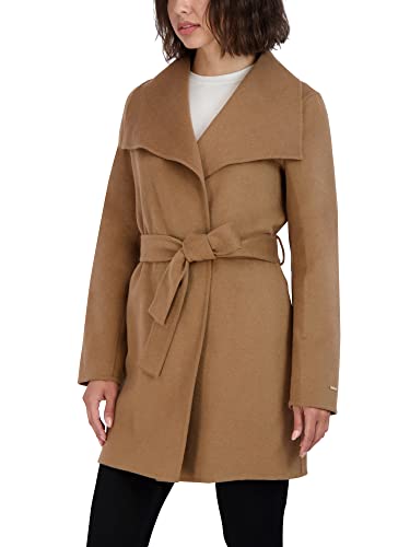 TAHARI Women's Ella Lightweight Double Face Wool Wrap Coat with Tie Belt