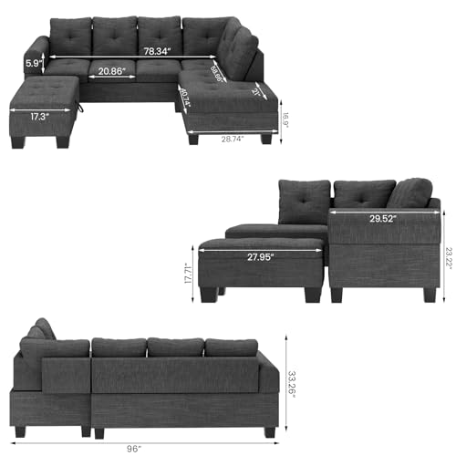 Lamerge Sectional Sofa Couch Set w/Ottoman &Chaise, Upholstered L Shape Modular Sofa Couch with 6 Seats, Living Room Furniture Sofa Sets, Button Tufted Comfy Sectional Couch for Living Room, Home