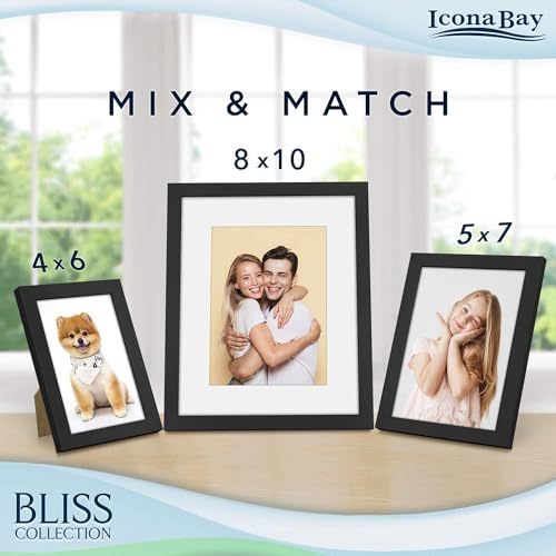 Icona Bay 5x7 Black Picture Frame, Modern Style Wood Composite Frame, Table Top or Wall Mount, Bliss Collection