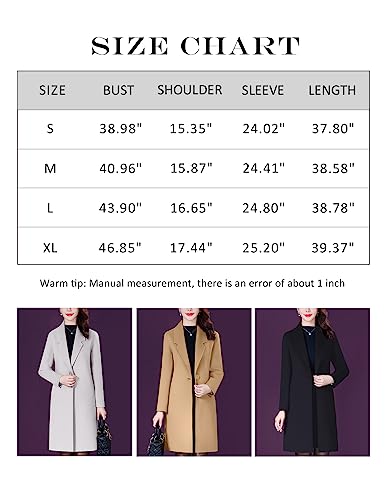 Bankeng Women Winter Wool Blend Camel Mid-Long Coat Notch Double-Breasted Lapel Jacket Outwear