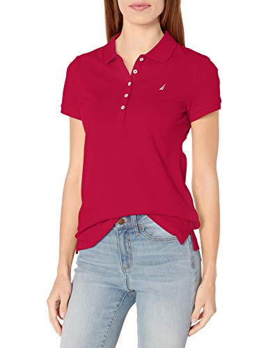 Nautica Women's 5-Button Short Sleeve Cotton Polo Shirt