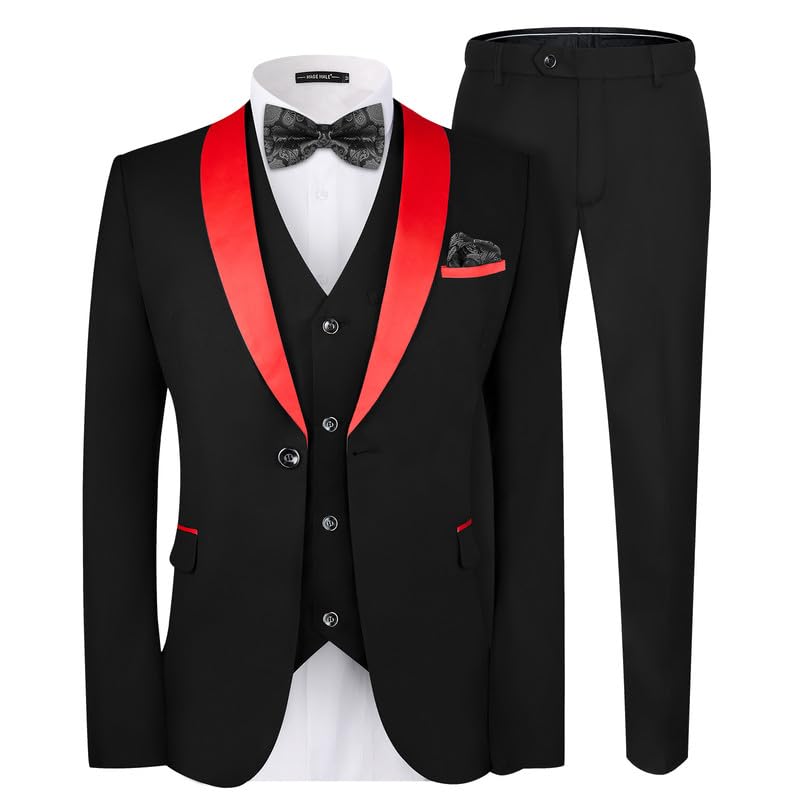 MAGE MALE Men's Slim Fit 3 Piece Suit One Button Solid Shawl Lapel Blazer Jacket Vest Pants Set with Tie Pocket Square