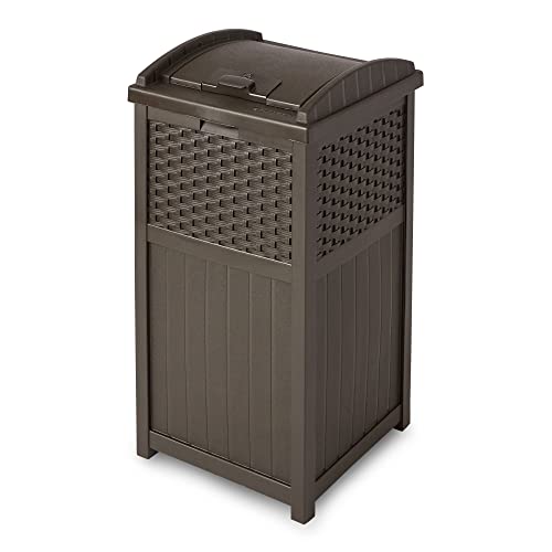 Suncast 33 Gallon Hideaway Can Resin Outdoor Trash with Lid Use in Backyard, Deck, or Patio, 33-Gallon, Brown