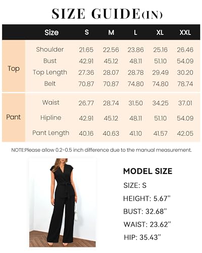 PRETTYGARDEN Women's Summer 2 Piece Outfits 2024 Cap Sleeve V Neck Blazer Vest Wide Leg Pant Sets Office Work Clothes