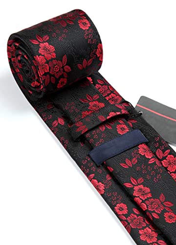 HISDERN Men Floral Ties Woven Classic 3.4" Necktie Set Formal tie Pocket Square for Wedding with Handkerchief Gift Box