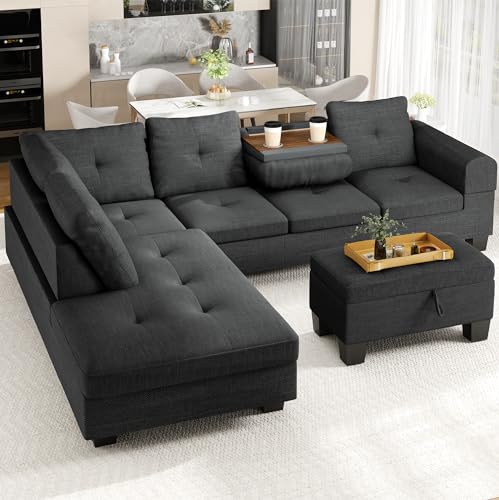 Lamerge Sectional Sofa Couch Set w/Ottoman &Chaise, Upholstered L Shape Modular Sofa Couch with 6 Seats, Living Room Furniture Sofa Sets, Button Tufted Comfy Sectional Couch for Living Room, Home