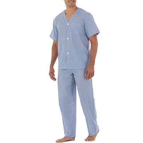 Fruit of the Loom Men's Broadcloth Short Sleeve Top and Long Pants Pajama Set