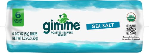 gimMe - Sea Salt Organic Roasted Seaweed Sheets Keto, Vegan, Gluten Free Great Source of Iodine & Omega 3’s Healthy On-The-Go Snack for Kids Adults 6 Count( Pack 1)