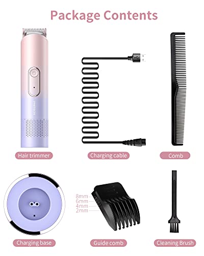 PRITECH Hair Trimmer for Women, Waterproof Bikini Trimmer for Women for Wet & Dry Use, Rechargeable Pubic Hair Trimmer Women, Women Electric Razor&Shaver with Standing Recharge Dock, Aurora Gray