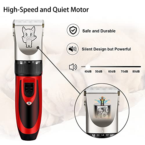 Dog Grooming Kit Clippers, Low Noise, Electric Quiet, Rechargeable, Cordless, Pet Hair Thick Coats Clippers Trimmers Set, Suitable for Dogs, Cats, and Other Pets (Gold)