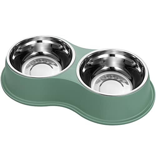 Dog Bowls Double Dog Water and Food Bowls Stainless Steel Bowls with Non-Slip Resin Station, Pet Feeder Bowls for Puppy Medium Dogs Cats