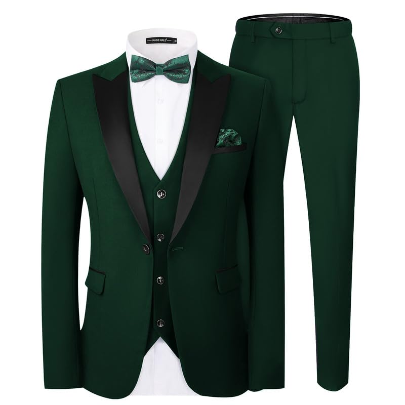 MAGE MALE Men's Slim Fit 3 Piece Suit One Button Solid Shawl Lapel Blazer Jacket Vest Pants Set with Tie Pocket Square