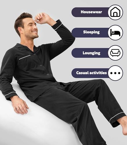 DAVID ARCHY Mens Cotton Sleepwear Pajamas Set Long Sleeve, Button-Down with Pockets, Fly Loungewear for Men Top & Pants Set