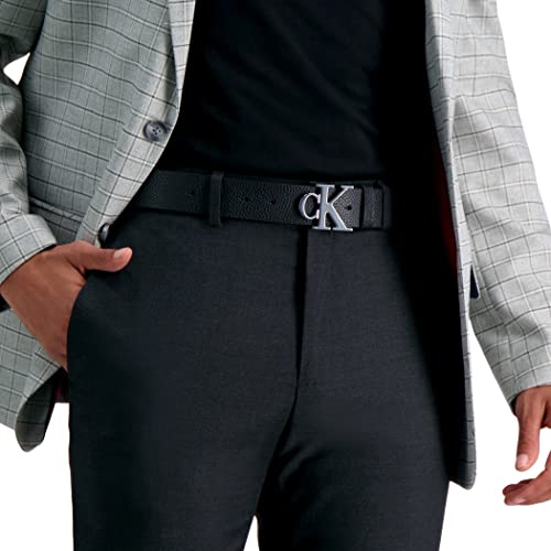 Calvin Klein Men's Casual Statement Plaque Buckle Belt with Logo Treatment