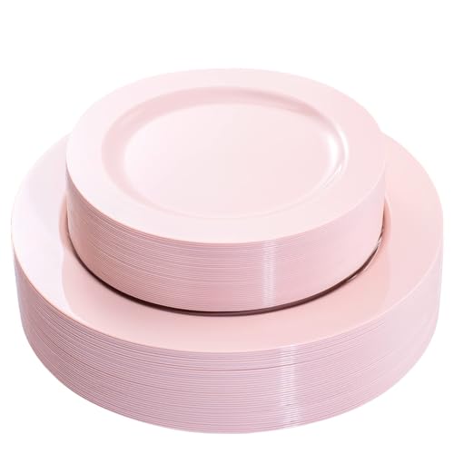 FLOWERCAT 60PCS Pink Plastic Plates - Heavy Duty Pink Plates Disposable for Party/Mother's Day/Wedding - Include 30PCS 10.25inch Pink Dinner Plates and 30PCS 7.5inch Pink Dessert/Salad Plates