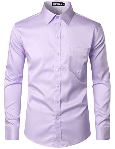 ZEROYAA Men's Urban Stylish Casual Business Slim Fit Long Sleeve Button Up Dress Shirt with Pocket