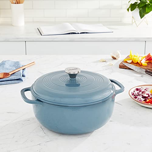 Lodge 6 Quart Enameled Cast Iron Dutch Oven with Lid – Dual Handles – Oven Safe up to 500° F or on Stovetop - Use to Marinate, Cook, Bake, Refrigerate and Serve – Oyster White