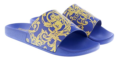VERSACE JEANS COUTURE Electric Blue Baroque Print Pool Slide- for mens