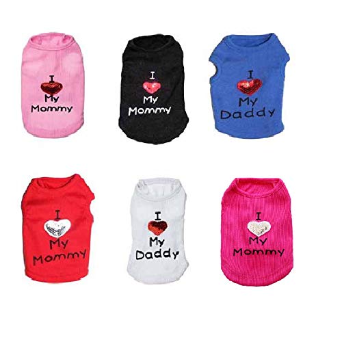 Dog Shirts Slogan Vest I Love My Daddy/Mommy Cute Heart T-Shirt Clothes for Chiuahaha Poodle Teacup Shihtzu Yorkie Bulldog Small Puppy Costume